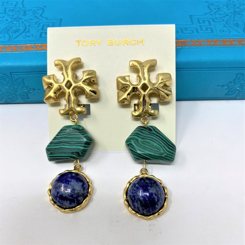 ONE EARRING ONLY!!! Tory Burch Green and Blue Matte Roxanne Clip On